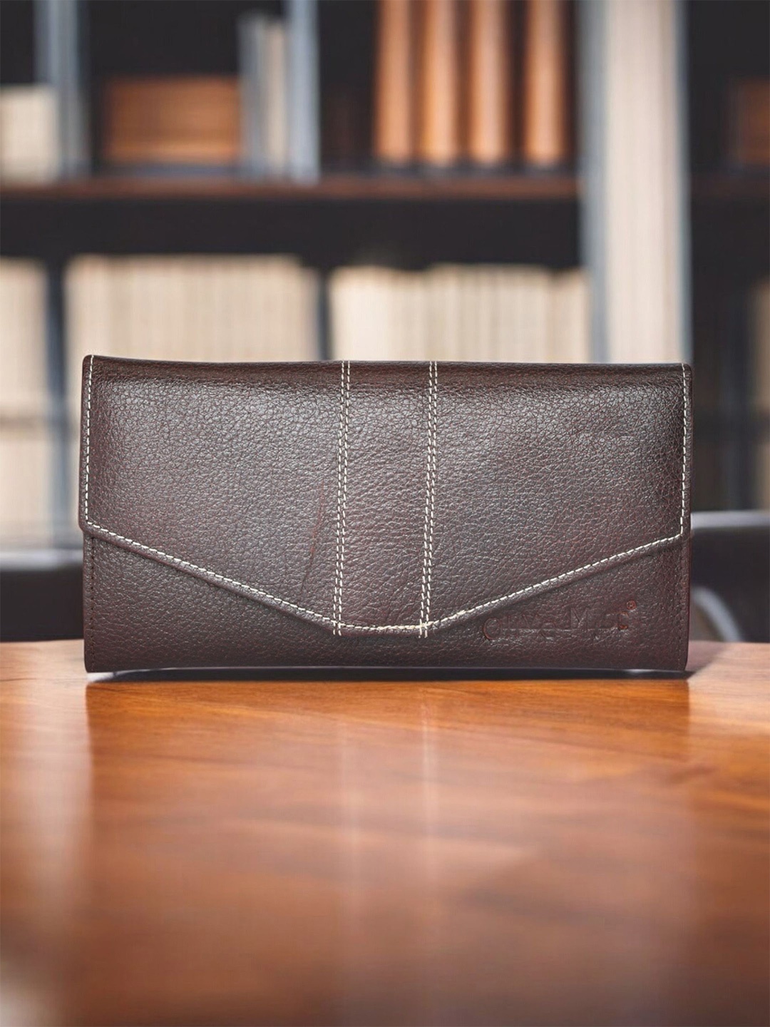

OLIVE MIST Women Textured Zip Detail Leather Two Fold Wallet, Brown