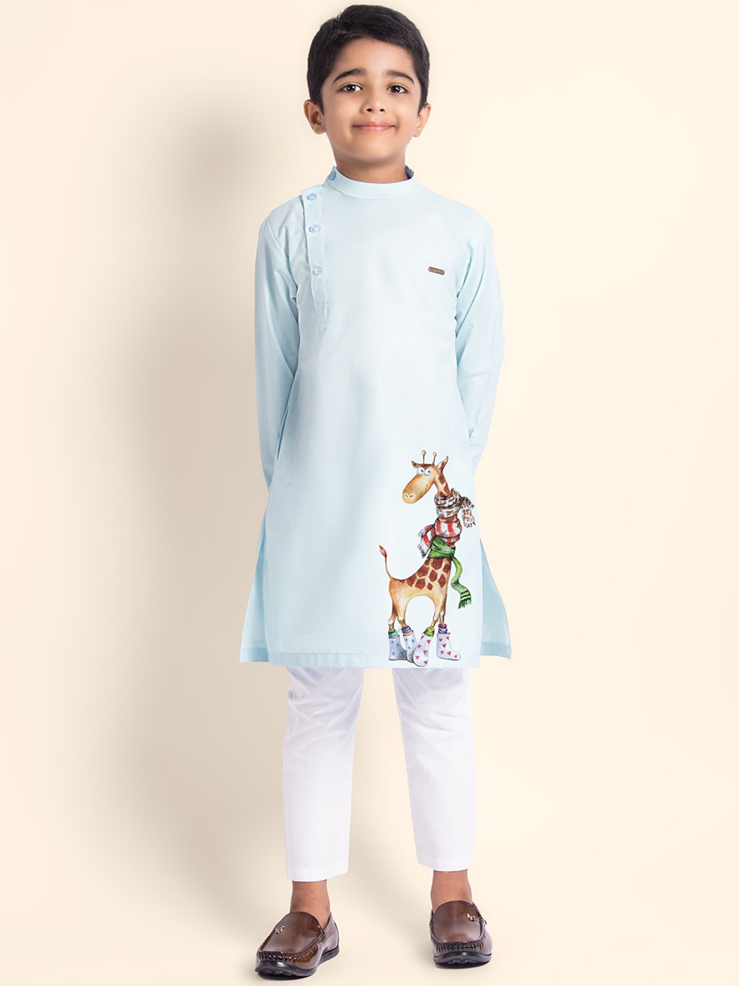 

DEVOILER Boys Ethnic Motifs Printed Thread Work Kurta, Blue