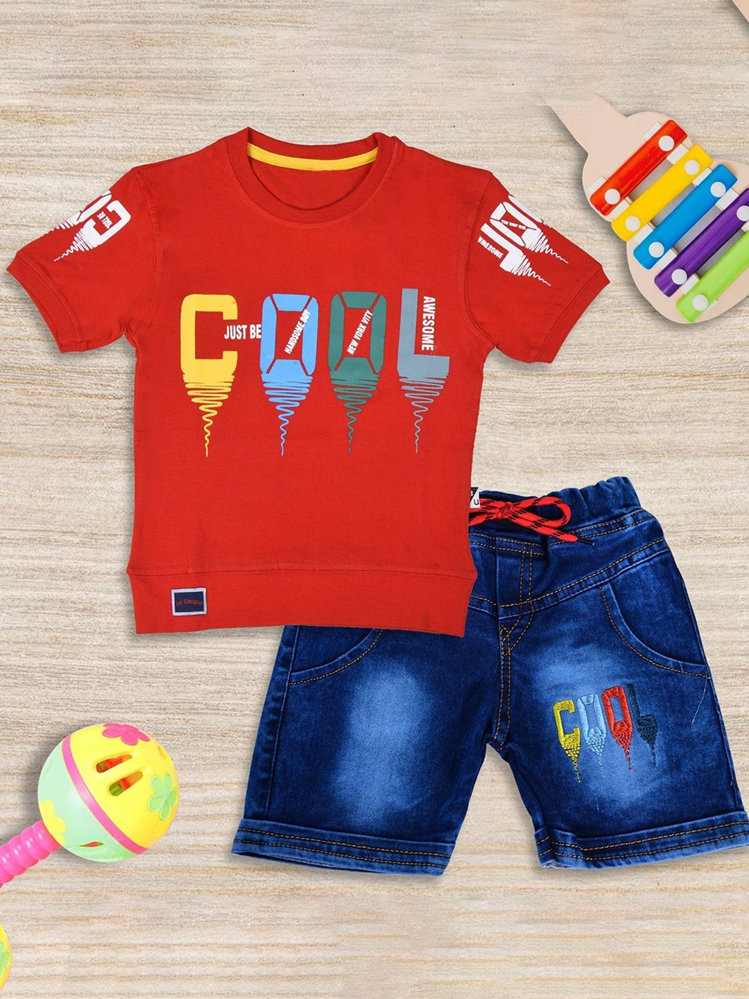 

BAESD Boys Printed T-shirt with Shorts, Red