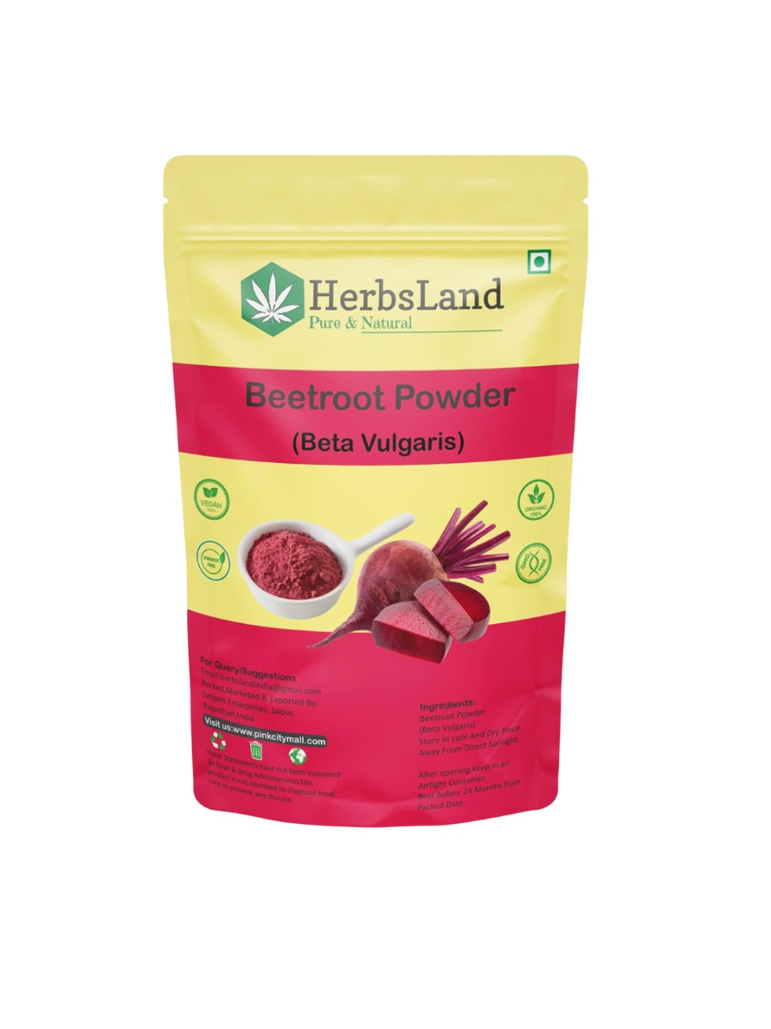 

HerbsLand Beetroot Powder Face Pack For Tan Removal & Skin Brightening - 100 g, Red