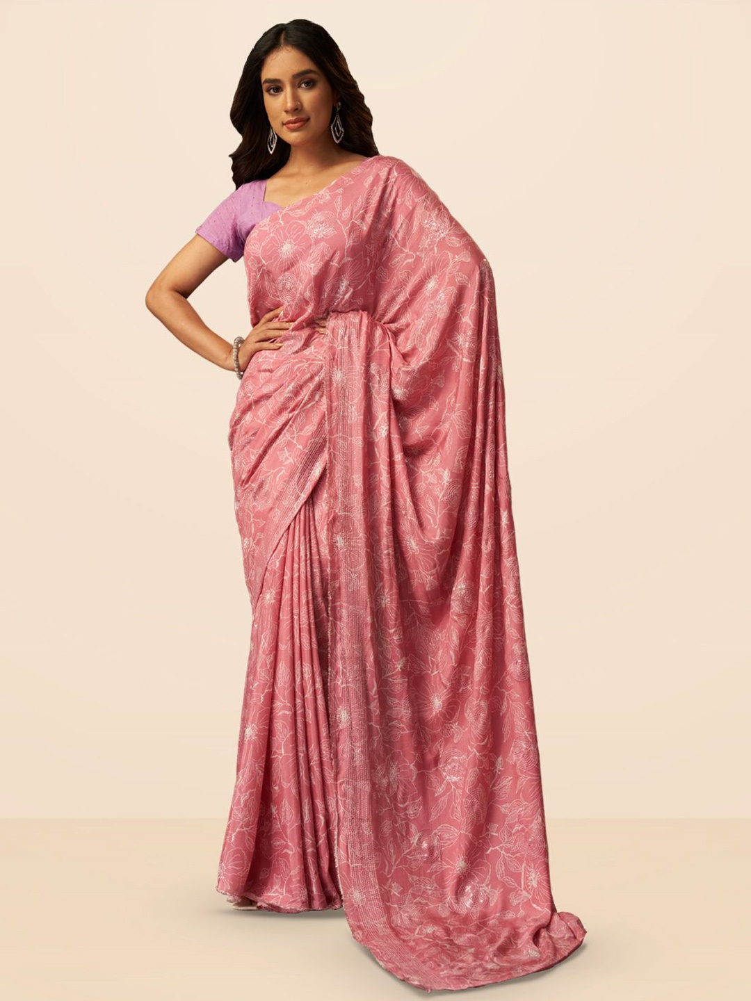 

SARHA Floral Pure Georgette Saree, Pink