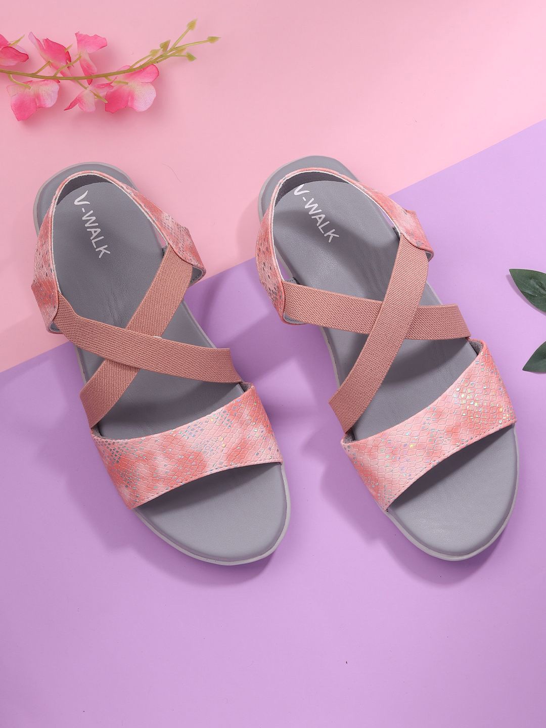 

V-WALK Women Printed Open Toe Flats, Peach