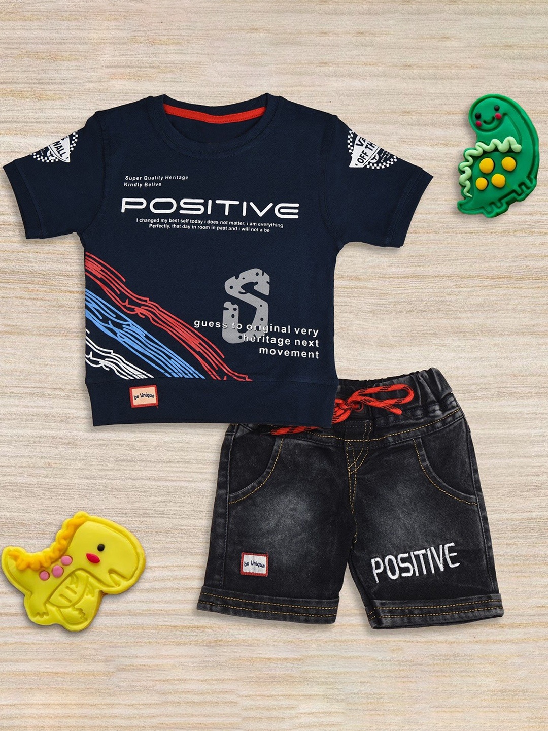 

BAESD Boys Printed T-shirt with Shorts, Navy blue