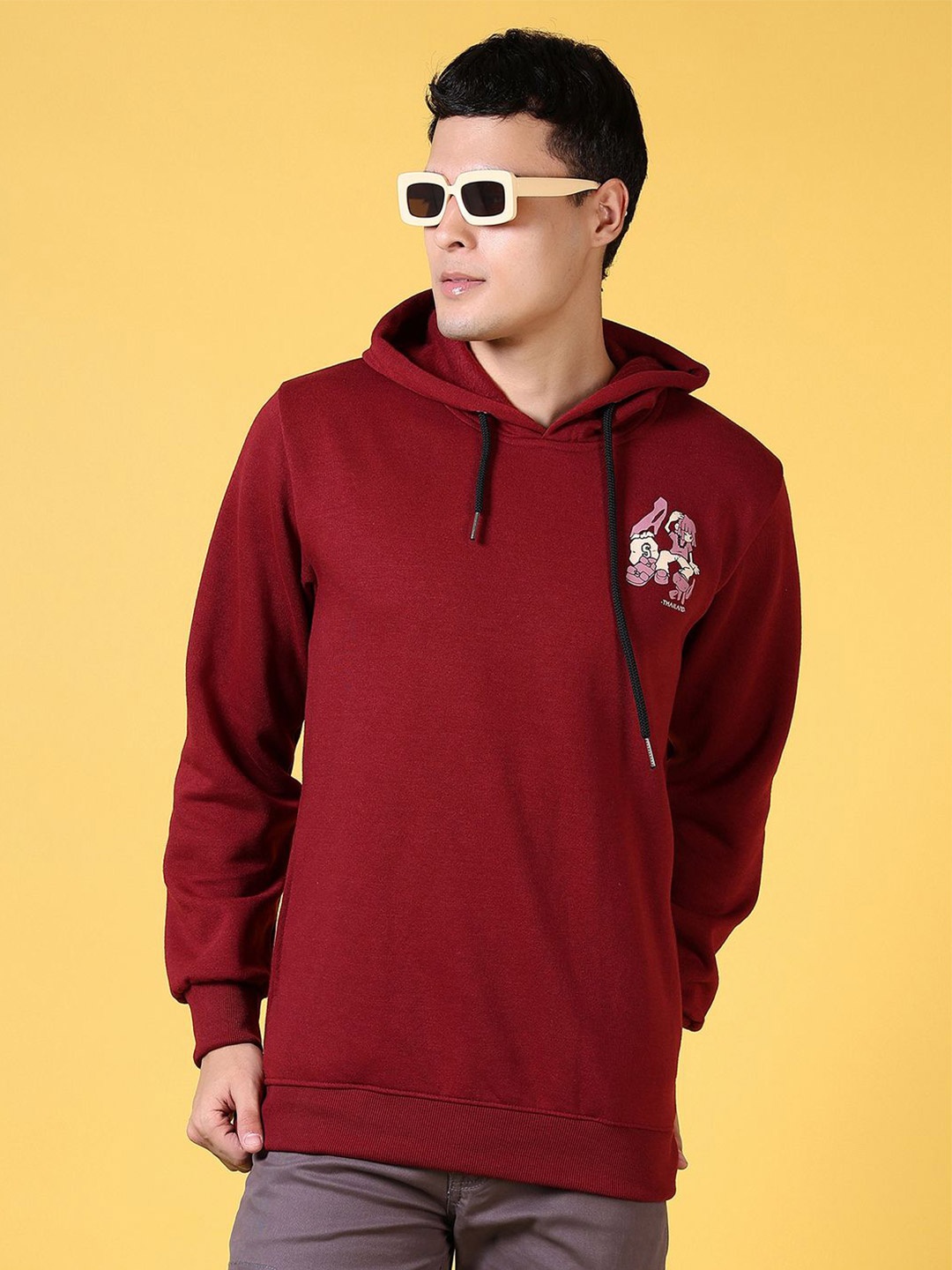 

V-Mart Men Printed Hooded Sweatshirt, Maroon