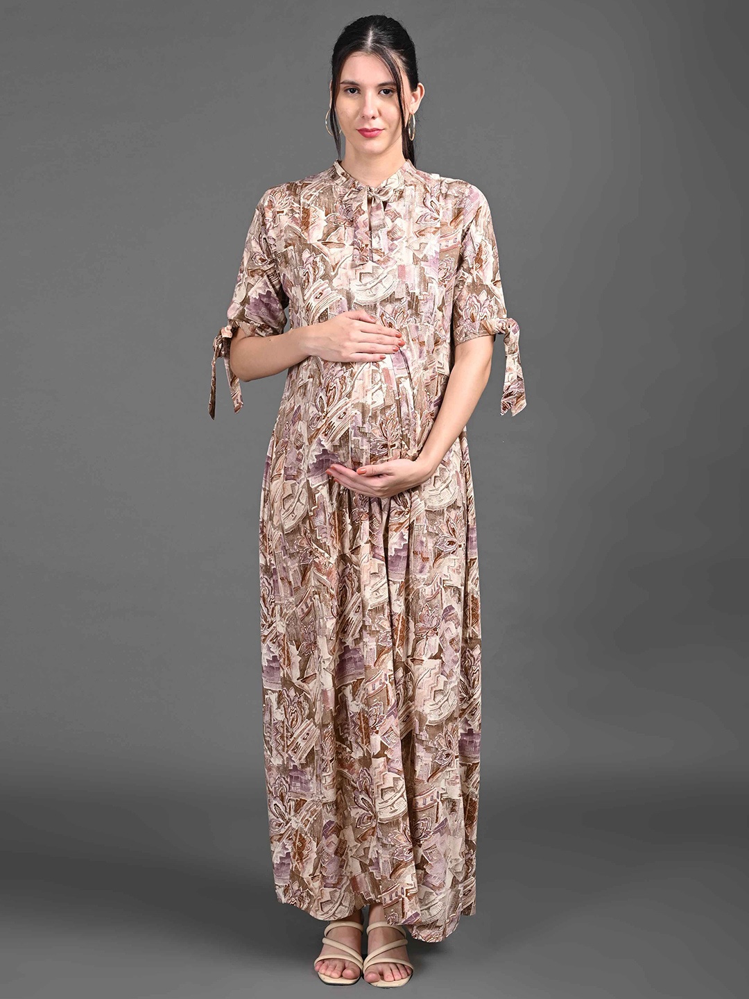 

GOLDSTROMS Floral Print Slit Sleeve Maternity Maxi Dress, Beige