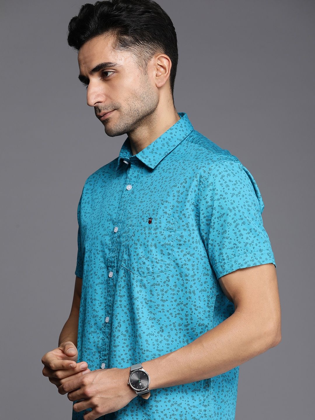 

Louis Philippe Jeans Slim Fit Floral Printed Pure Cotton Casual Shirt, Teal