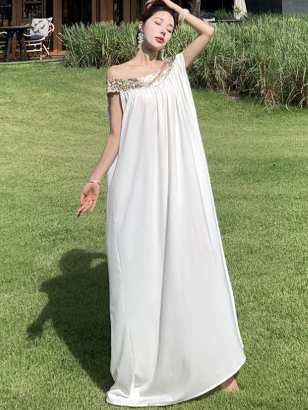 

LULU & SKY Off-Shoulder Maxi Dress, Off white