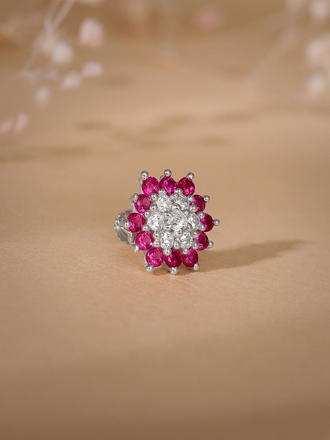 

GIVA Rhodium-Plated Artificial Stones and Beads Stud Nosepin, Silver