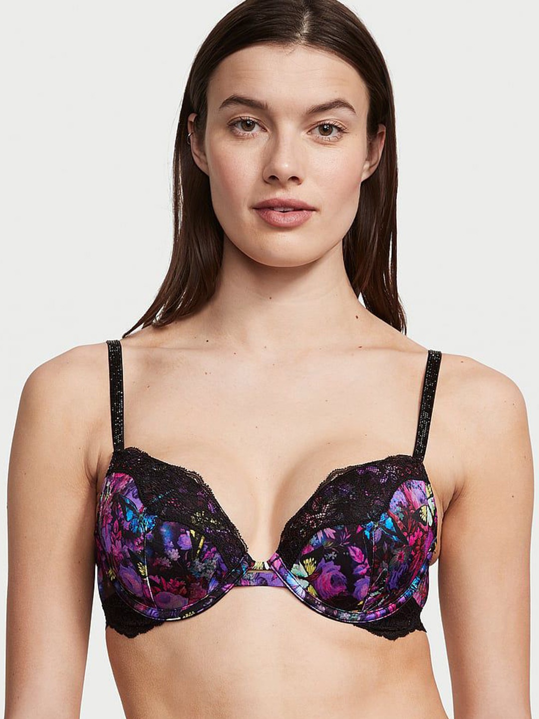 

Victoria's Secret Floral Bra Half Coverage Underwired Heavily Padded, Black