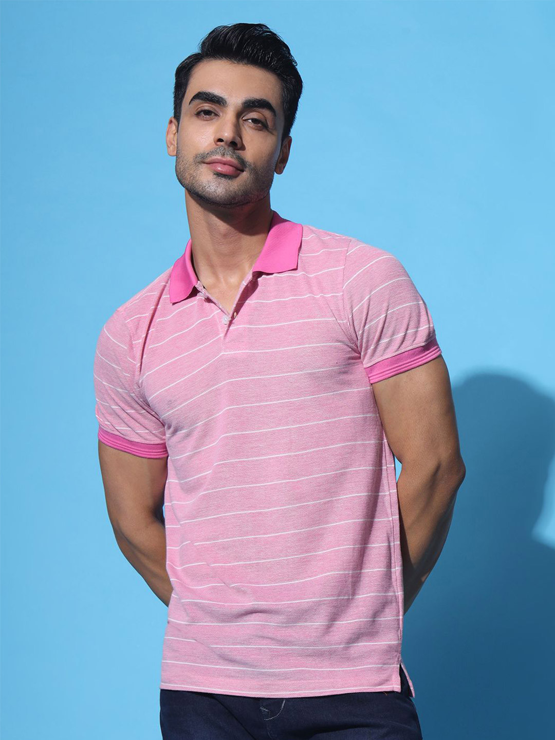 

The Roadster Lifestyle Co Striped Polo Collar T-Shirt, Magenta