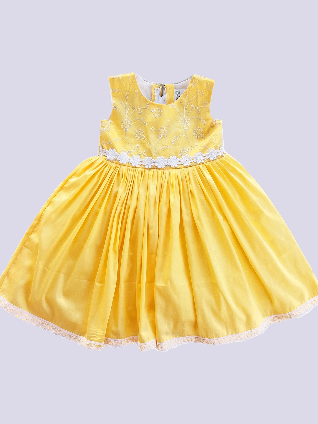 

STANWELLS KIDS Girls Floral Embroidered Fit & Flare Dress, Yellow