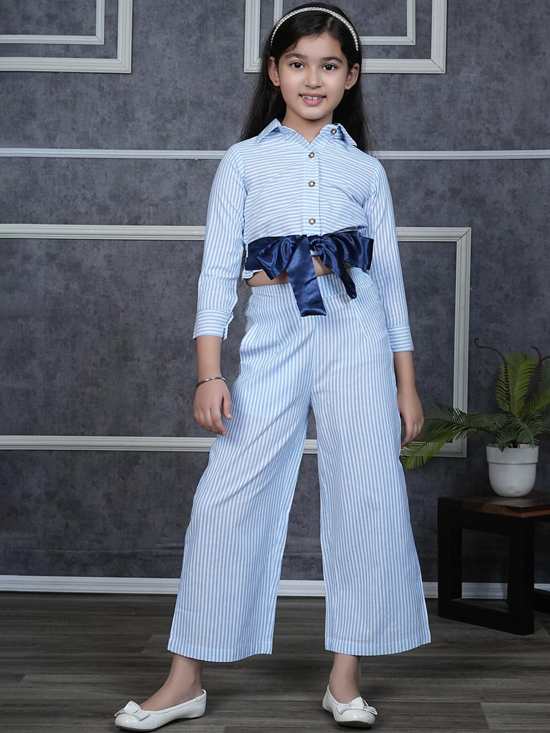 

RANJ Girls Striped Cotton Clothing Set, Blue