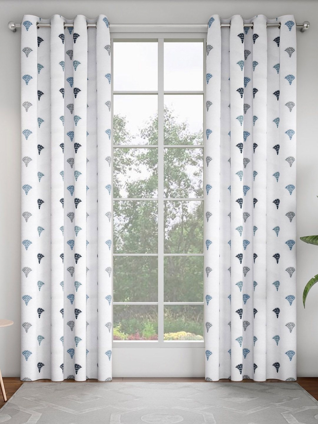 

GM White & Blue Set of 2 Ethnic Motifs Room Darkening Door Curtain