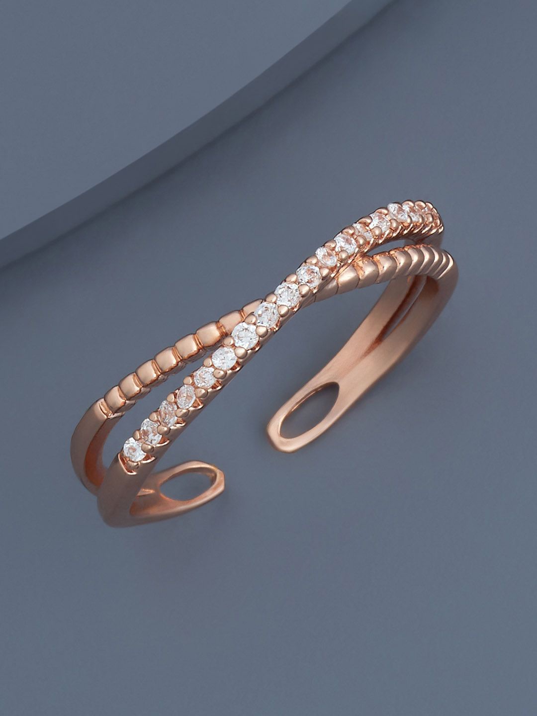 

Kushal's Fashion Jewellery Rose Gold-Plated CZ-Studded Adjustable Finger Ring