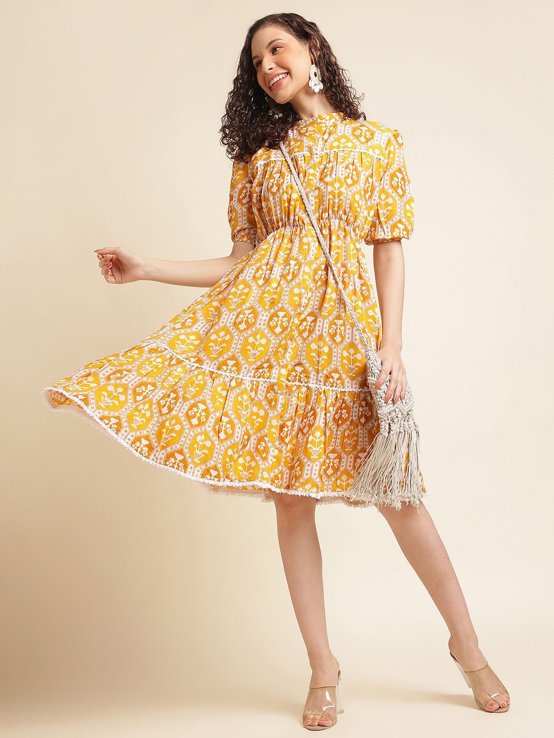 

all about you Embellished Print Fit & Flare Dress, Yellow