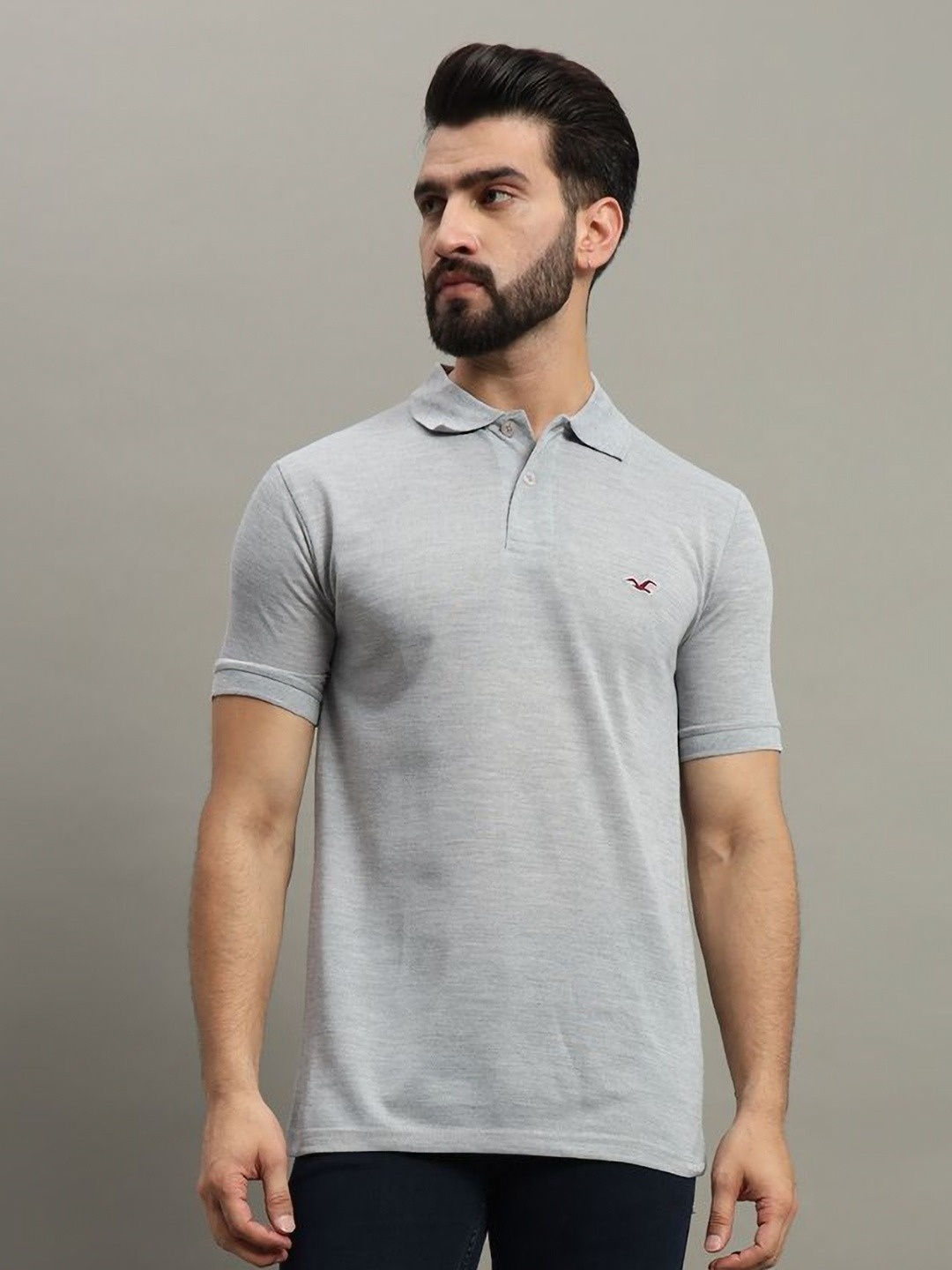 

GET GOLF Men Solid Polo Collar Cotton T-shirt, Grey