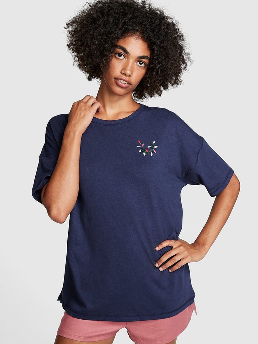 

Victoria's Secret PINK Oversized-Fit Crew Neck Lounge T-Shirt, Blue