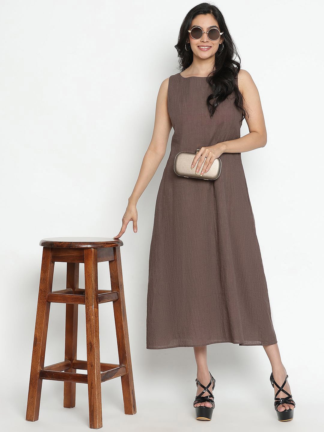 

TOLIKE Applique A-Line Midi Dress, Coffee brown