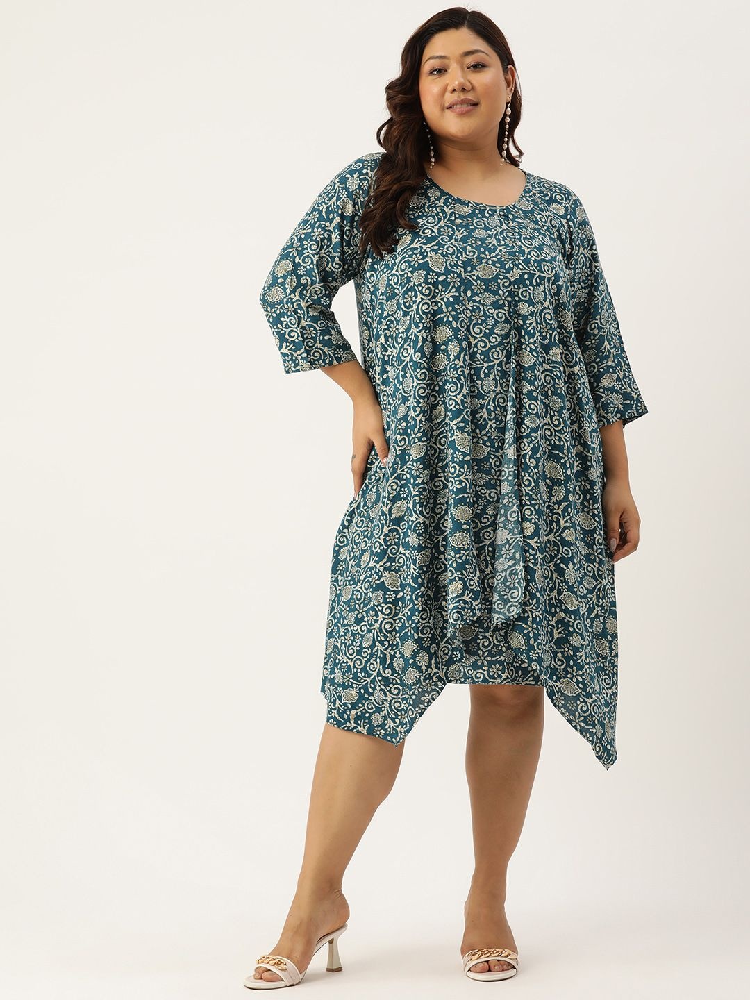 

theRebelinme Floral Print Layered A-Line Midi Dress, Teal