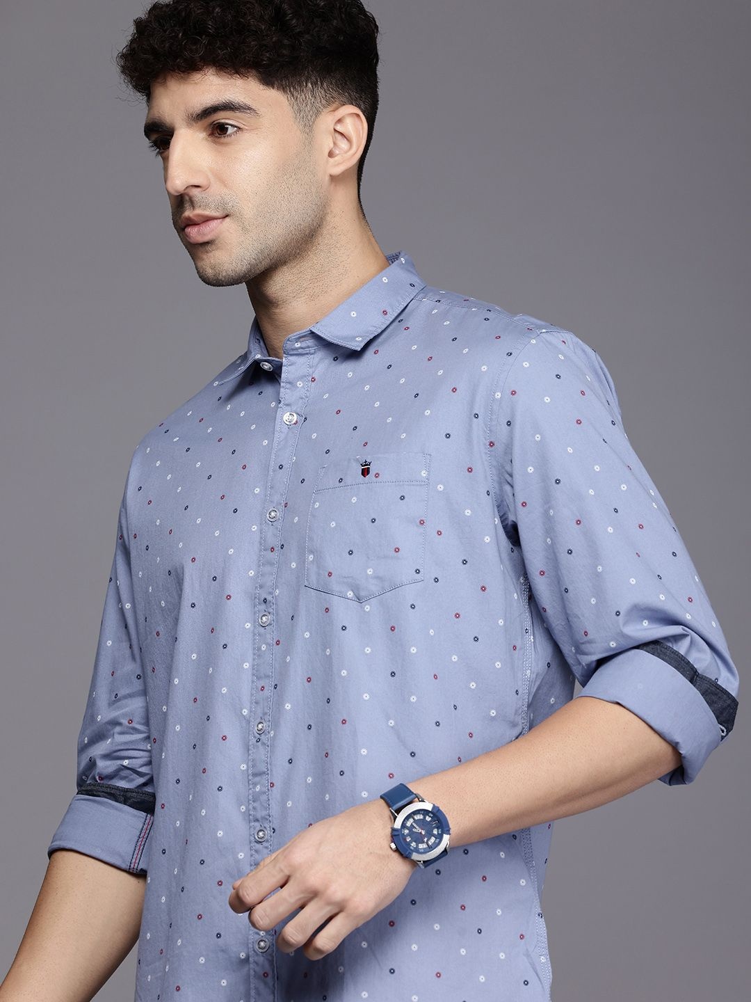 

Louis Philippe Jeans Slim Fit Floral Printed Pure Cotton Casual Shirt, Blue