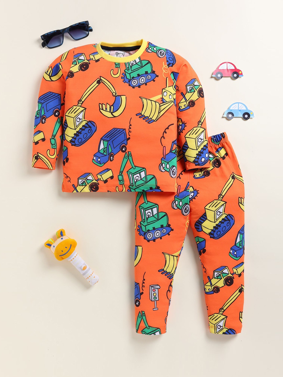 

YK Boys Printed Night suit, Orange