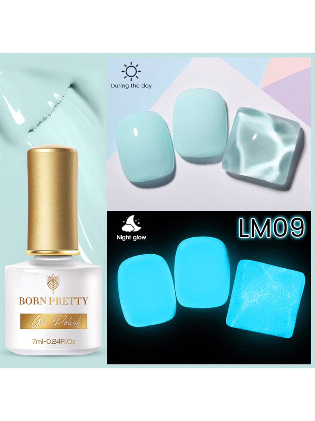 

BORN PRETTY Luminous Glow-In-Dark Macaron Gel Nails Polish 7ml- Shade LM09, Blue