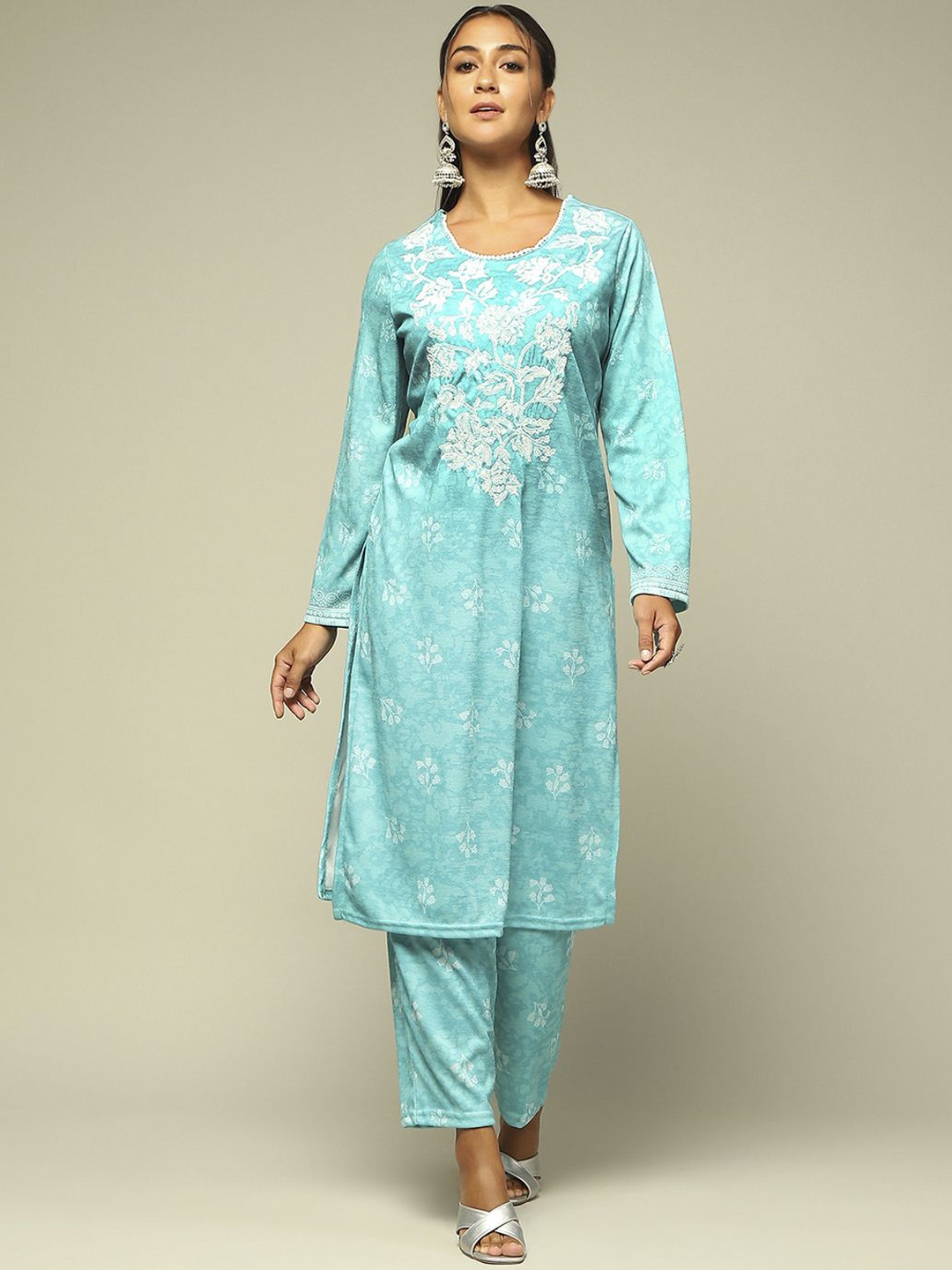 

Rangriti Women Embroidered Layered Kurta with Palazzos, Blue