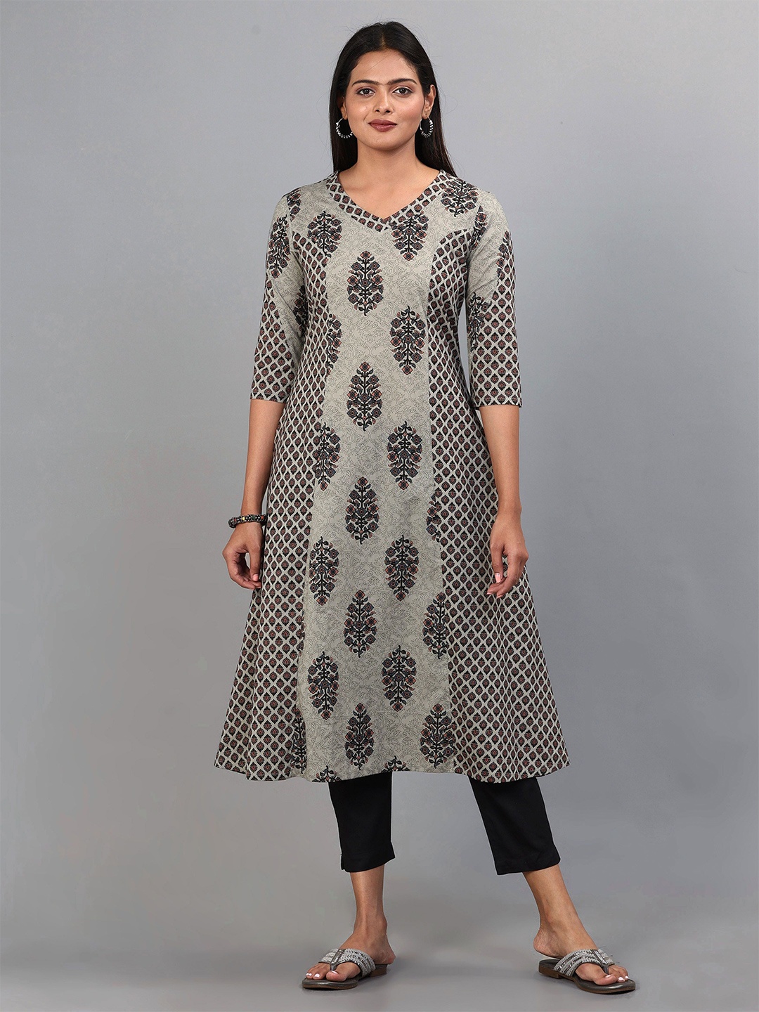 

Vismay Printed Pure Cotton A-Line Kurta, Grey