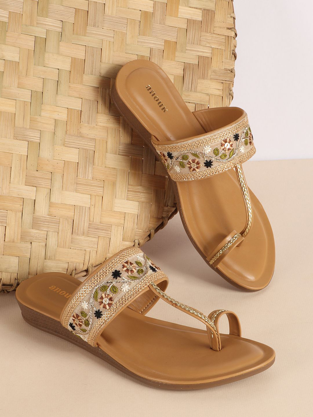 

Anouk Women Printed Party Open Toe Flats, Beige