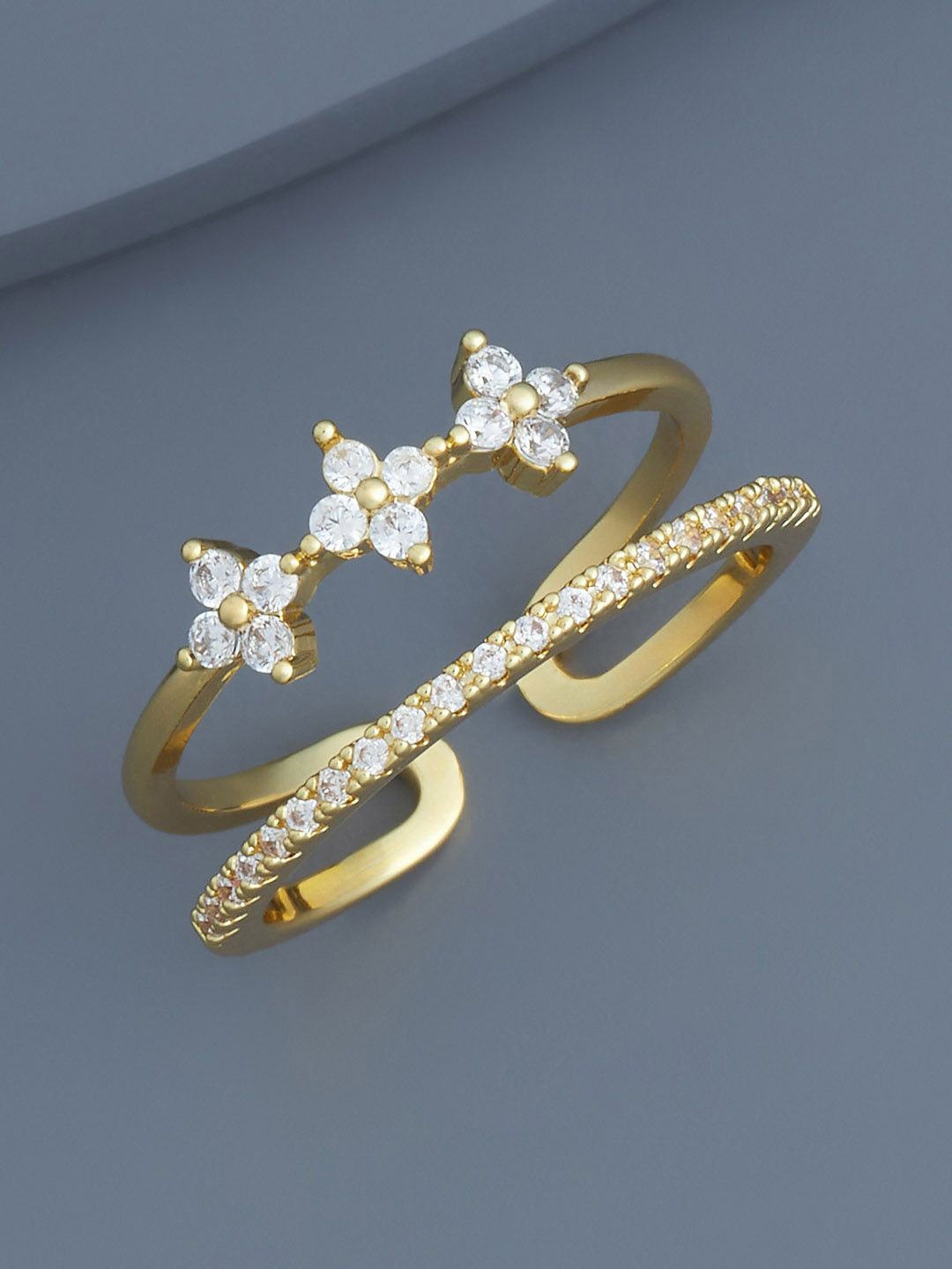 

Kushal's Fashion Jewellery Gold-Plated CZ-Studded Adjustable Finger Ring