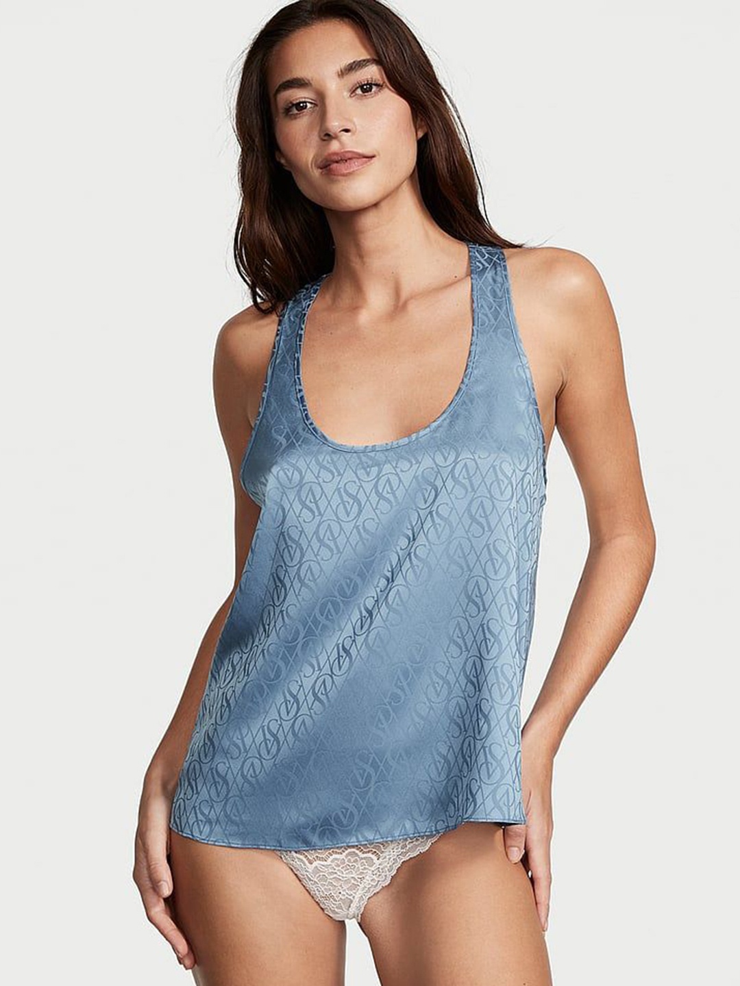 

Victoria's Secret Printed Scoop Neck Racerback Tank, Blue