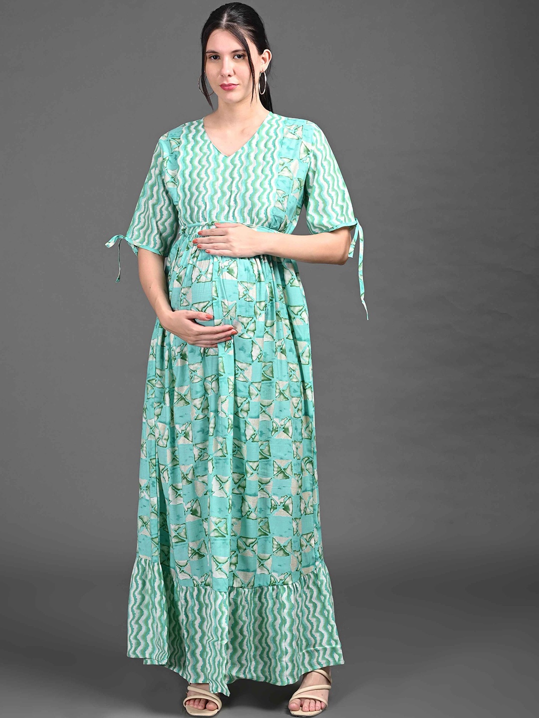 

GOLDSTROMS Ethnic Motifs Print Maternity Maxi Dress, Sea green
