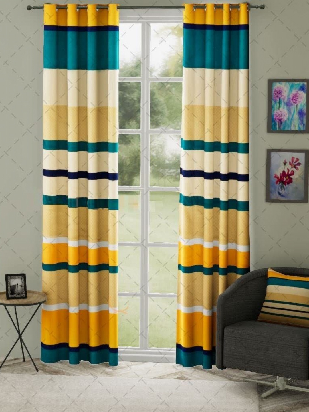 

Aura Yellow & Green Set of 2 Striped Door