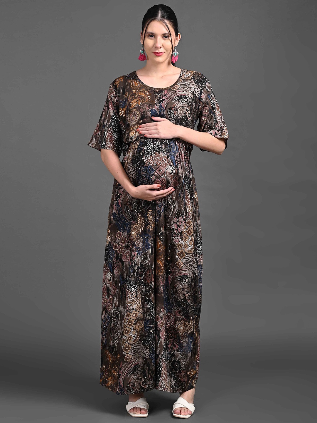 

GOLDSTROMS Floral Print Maternity Maxi Dress, Coffee brown