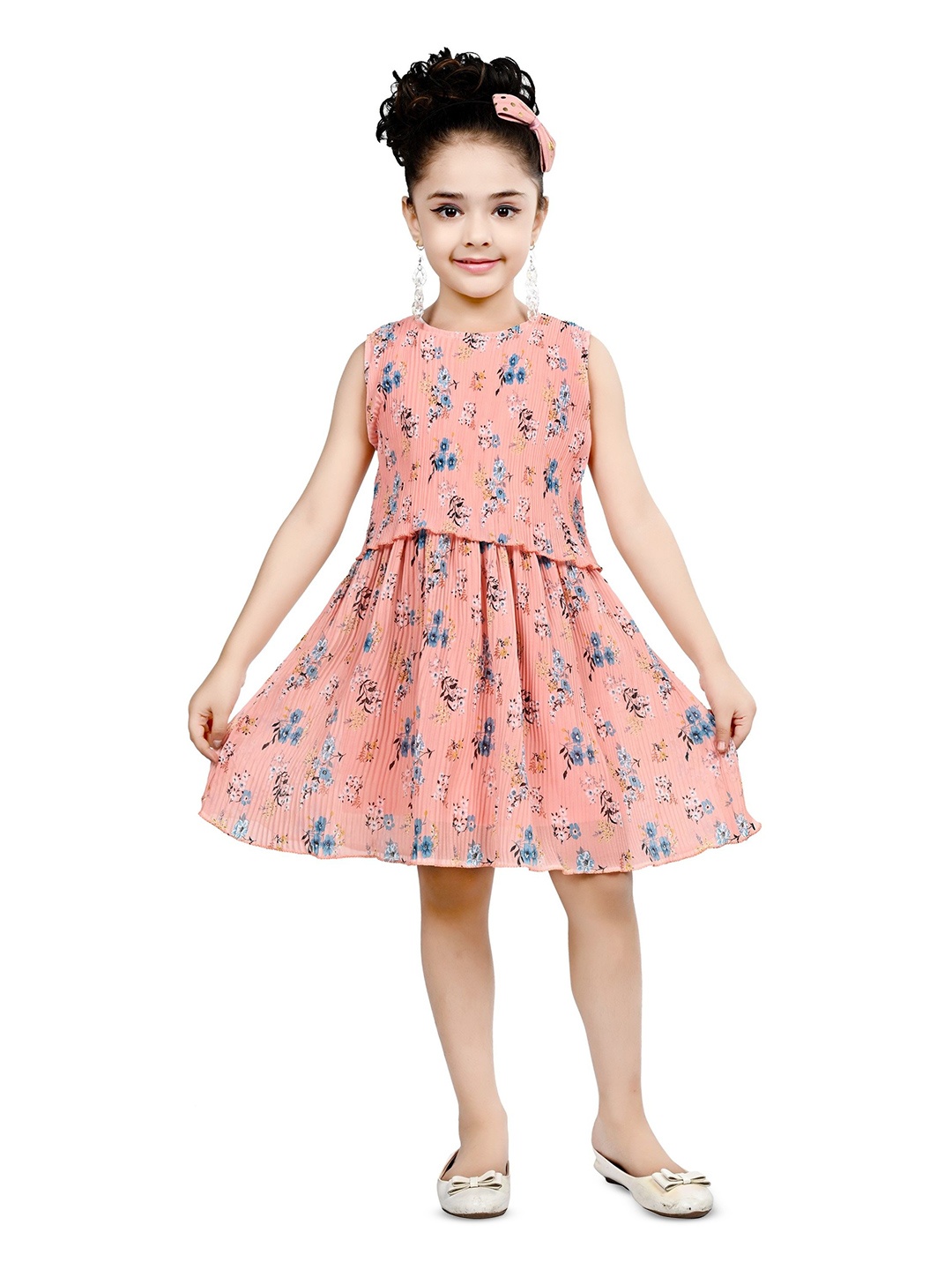 

BAESD Floral Print Georgette Fit & Flare Dress, Peach