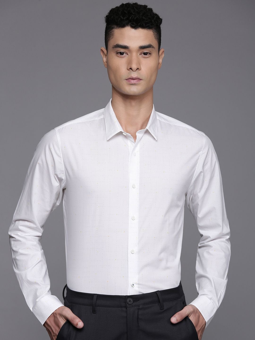 

Louis Philippe Ath.Work Super Slim Fit Opaque Printed Semiformal Shirt, White