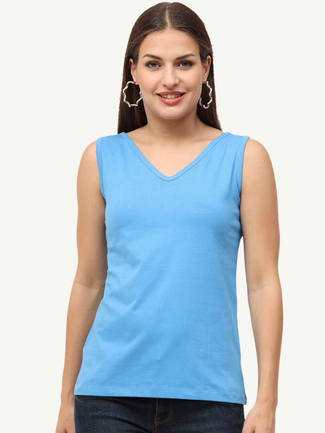 

ECOLINE Clothing Organic Cotton V Neck Round Neck Tank Top, Blue