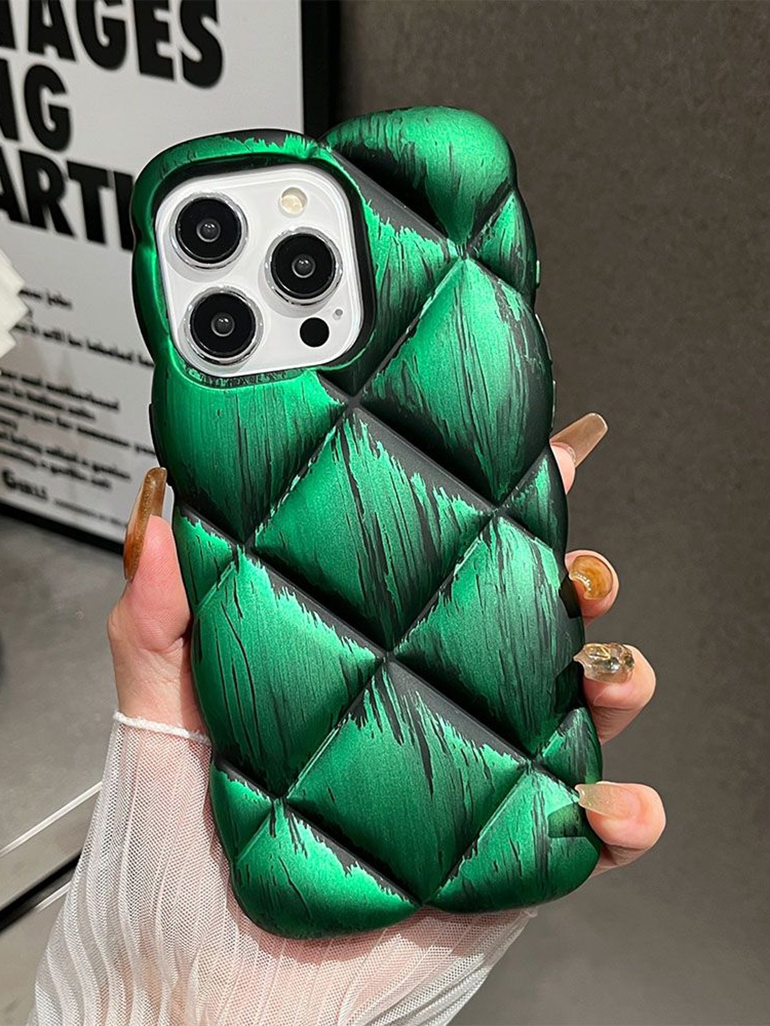 

Luxury Kase Abstract Printed iPhone 15 Pro Back Case Mobile Accessories, Green