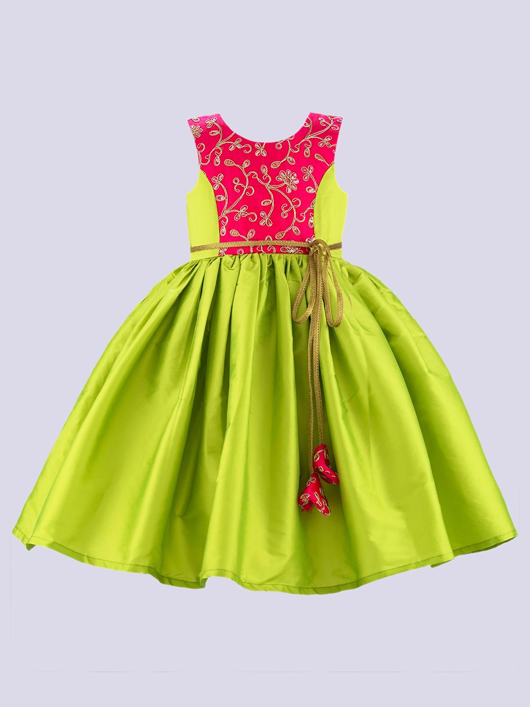 

STANWELLS KIDS Girls Embroidered Tie-Ups Detail Fit & Flare Dress, Green