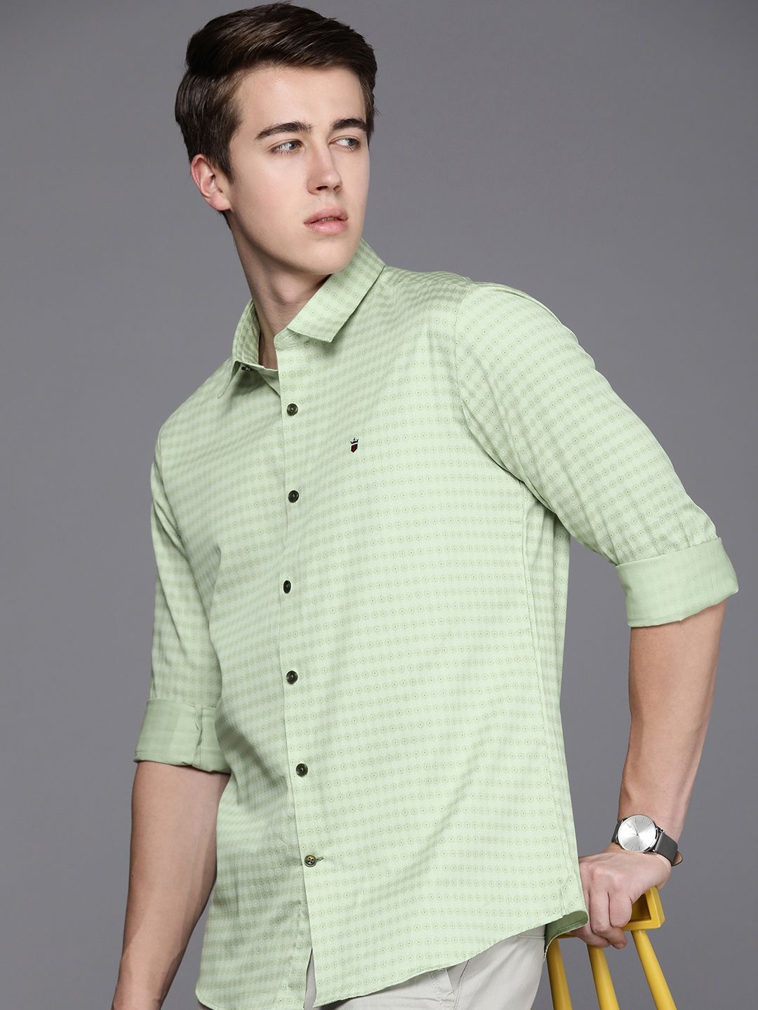 

Louis Philippe Sport Pure Cotton Slim Fit Opaque Printed Casual Shirt, Green