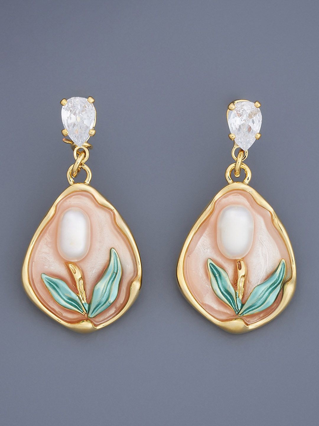 

Kushal's Fashion Jewellery Teardrop Shaped Drop Earrings, Peach