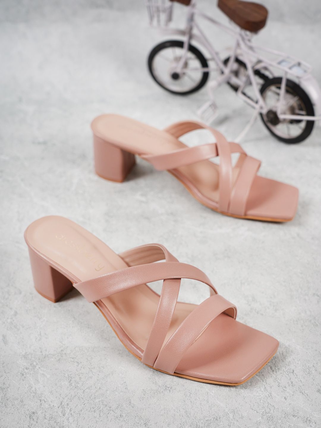 

DressBerry Block Sandals with Buckles, Peach