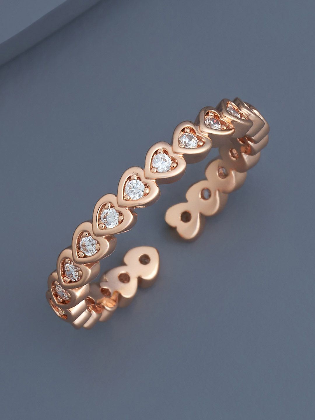 

Kushal's Fashion Jewellery Rose Gold-Plated CZ-Studded Adjustable Finger Ring