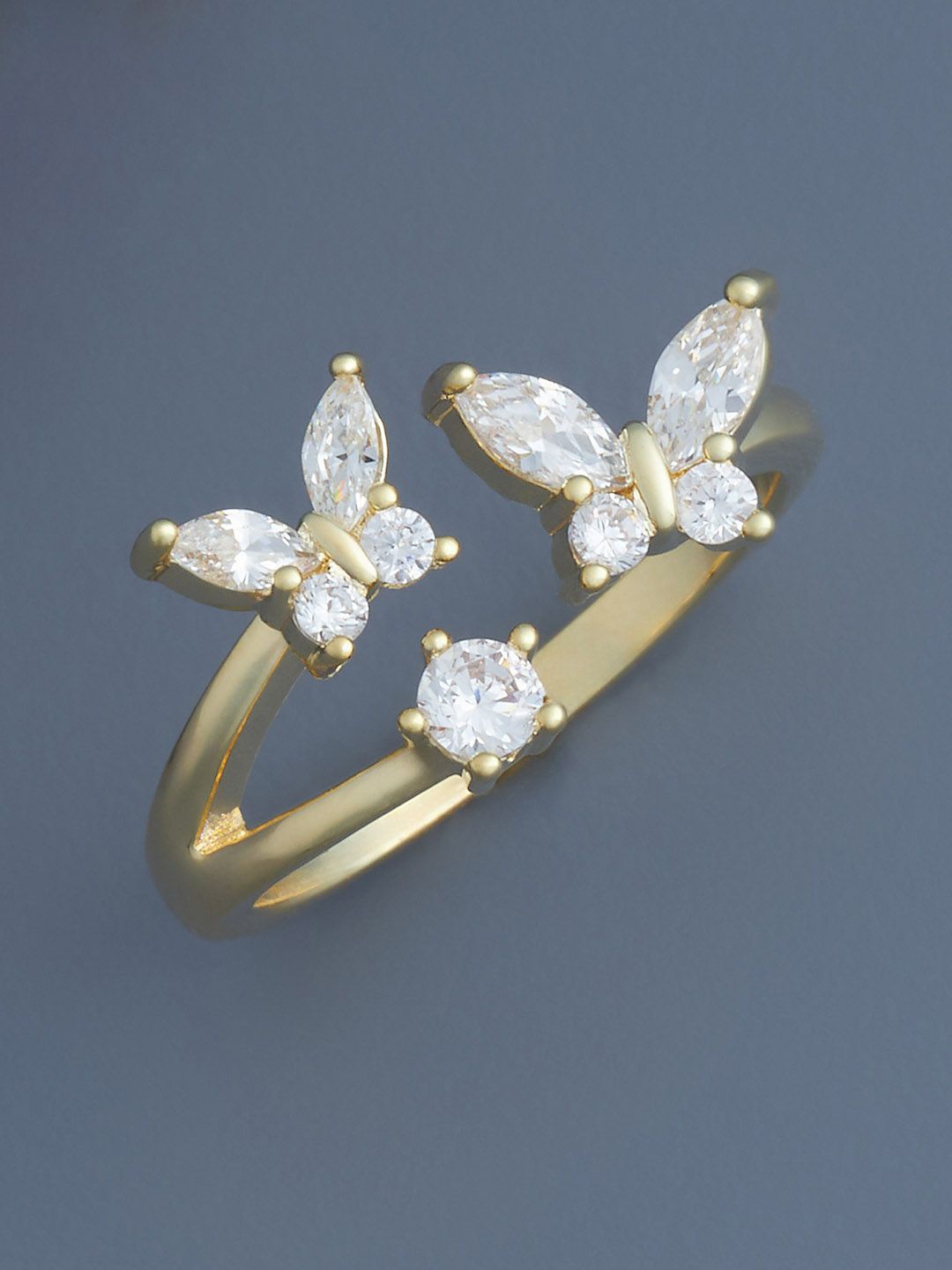 

Kushal's Fashion Jewellery Gold-Plated CZ Stone-Studded Adjustable Finger Ring