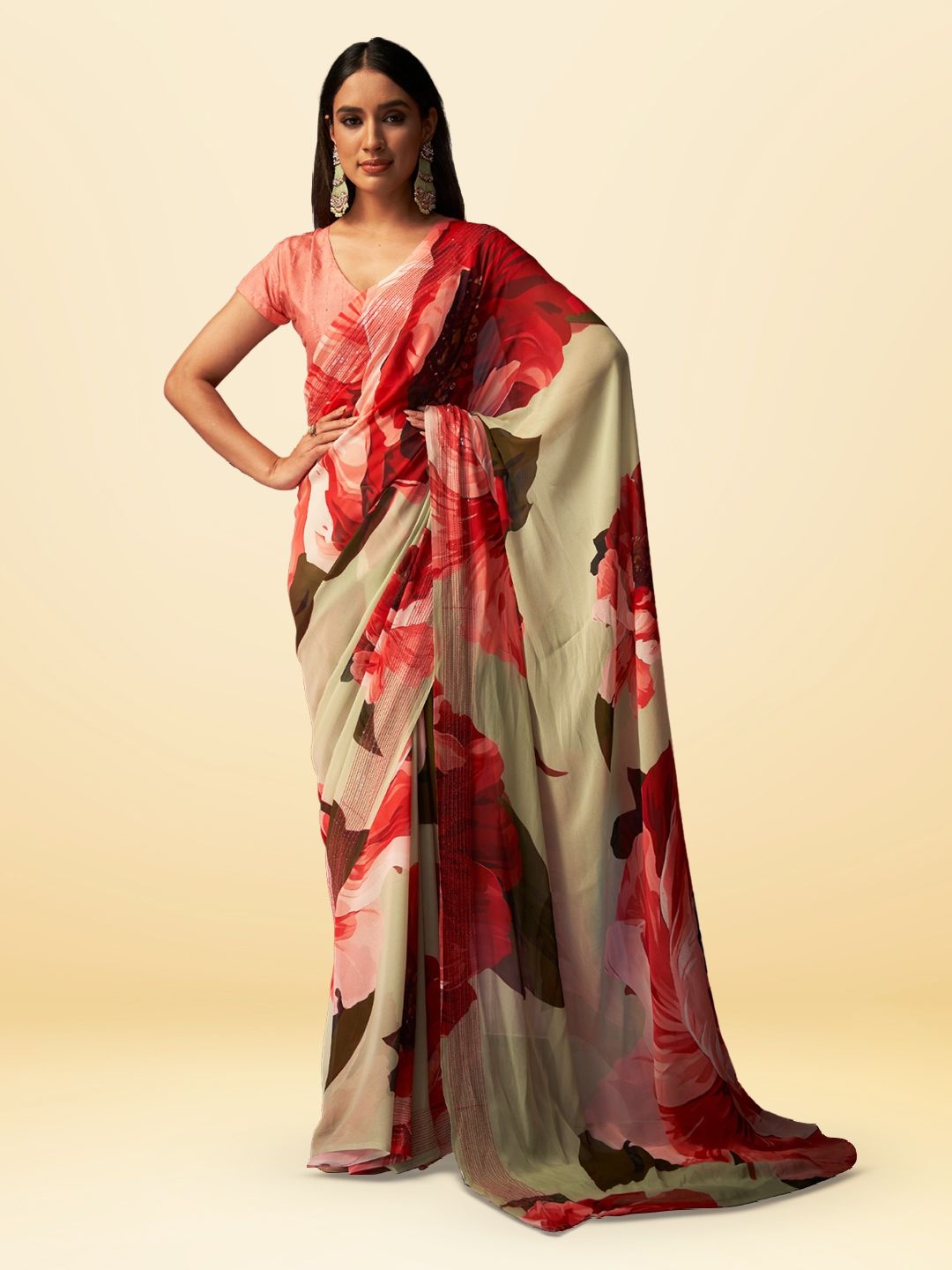 

SARHA Floral Pure Georgette Saree, Green