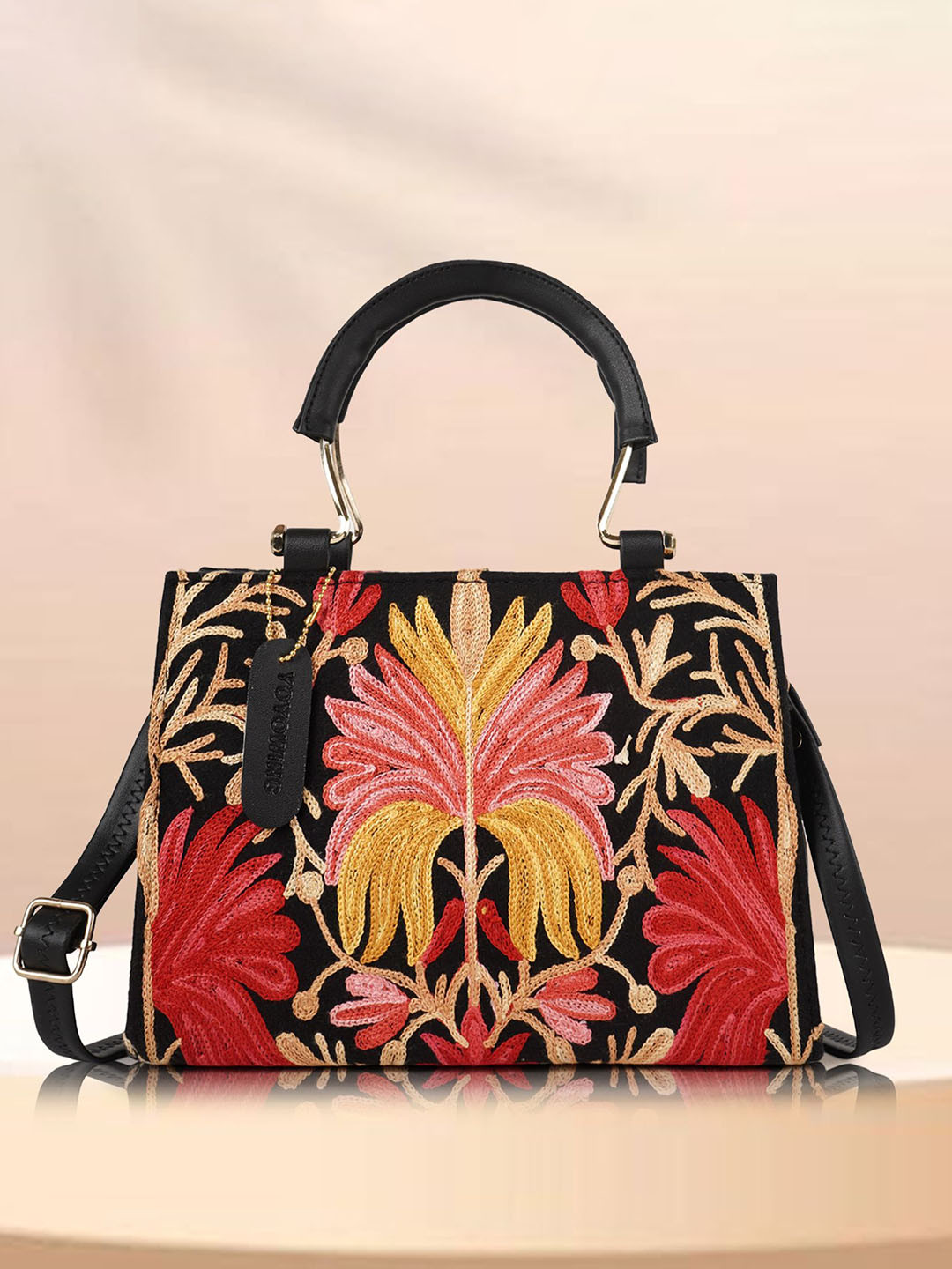 

YOYOWING Colourblocked Structured Tote Bag, Black