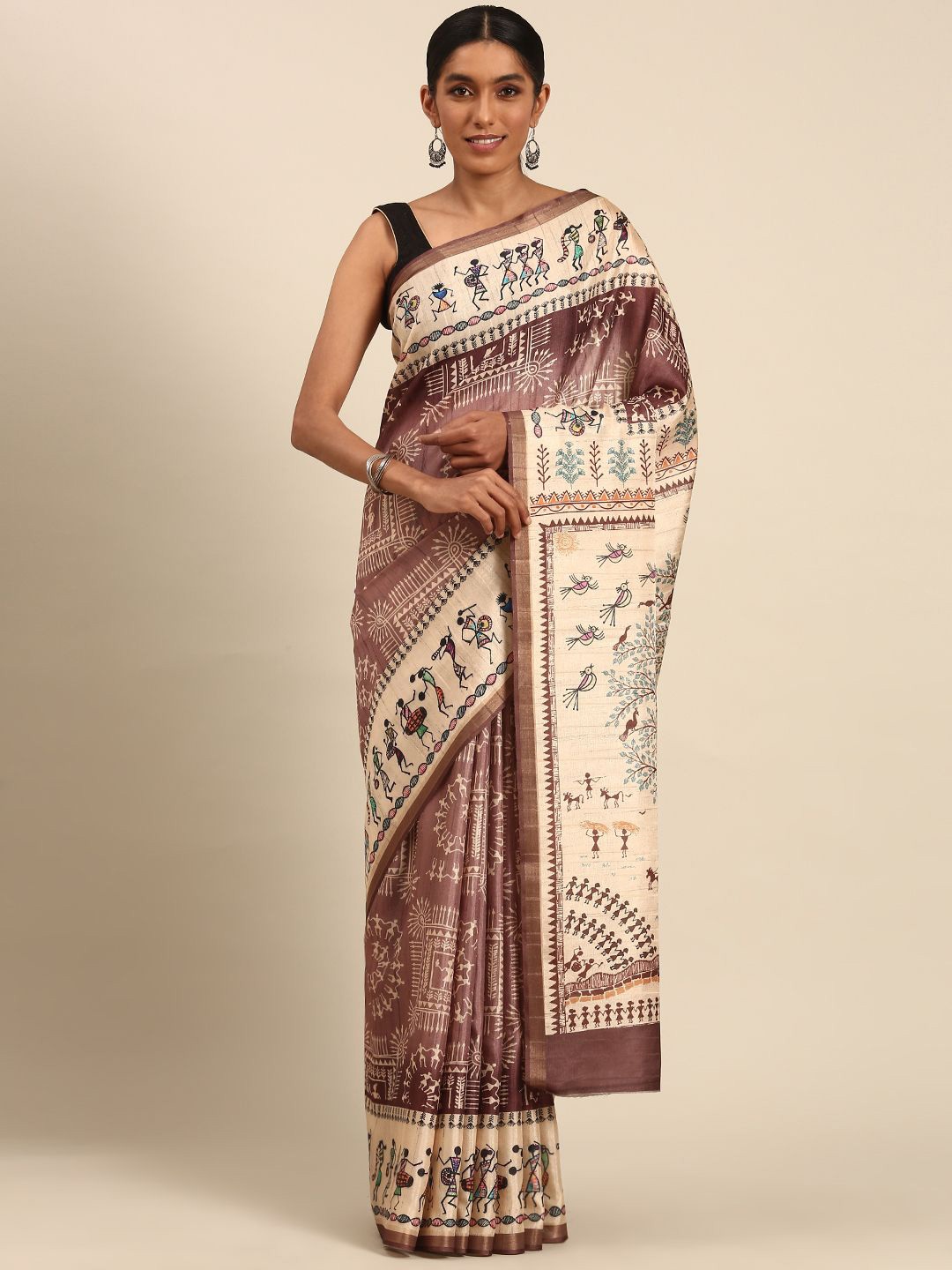 

Fashion Petals Warli Tussar Saree, Brown