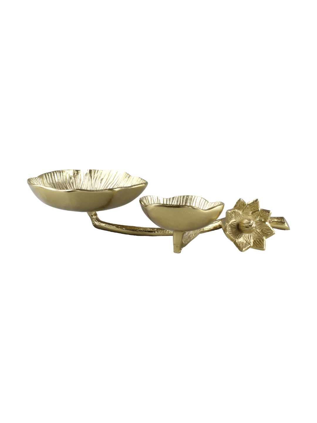 

Hind Decor Textured Double Bowl On Leaf Decorative Bowl, Gold