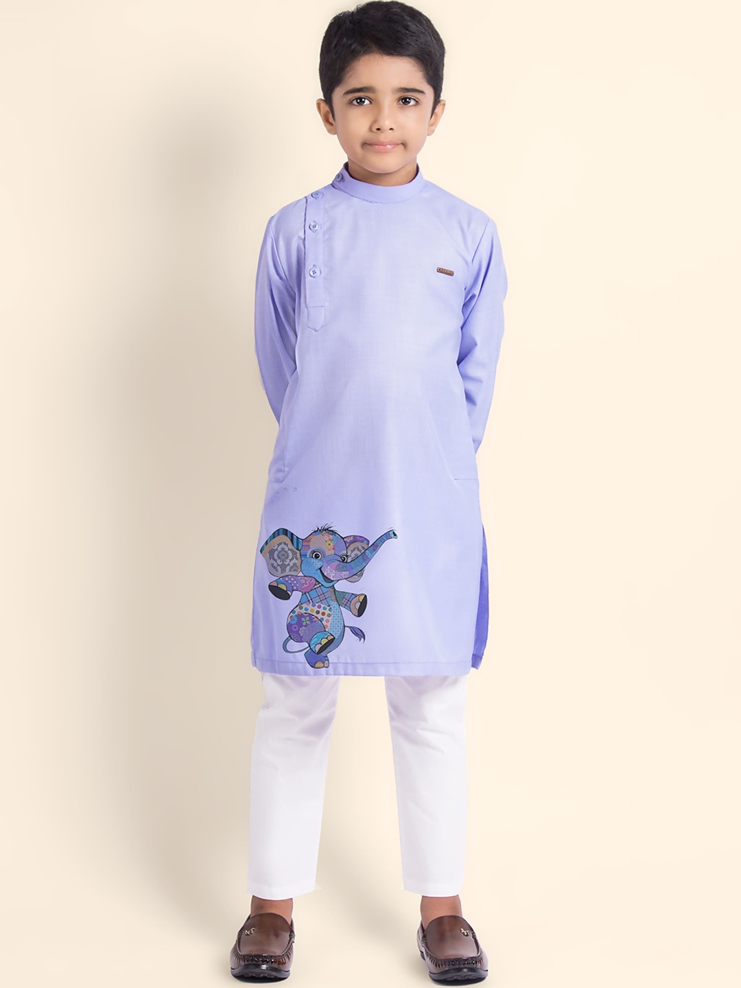 

DEVOILER Boys Ethnic Motifs Printed Thread Work Kurta, Purple