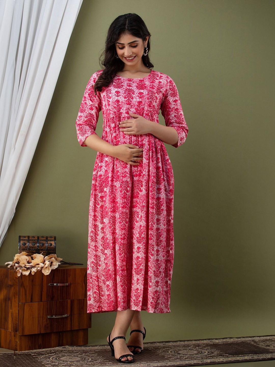 

MURLI KURTI Printed Pure Cotton A-Line Ethnic Dress, Pink